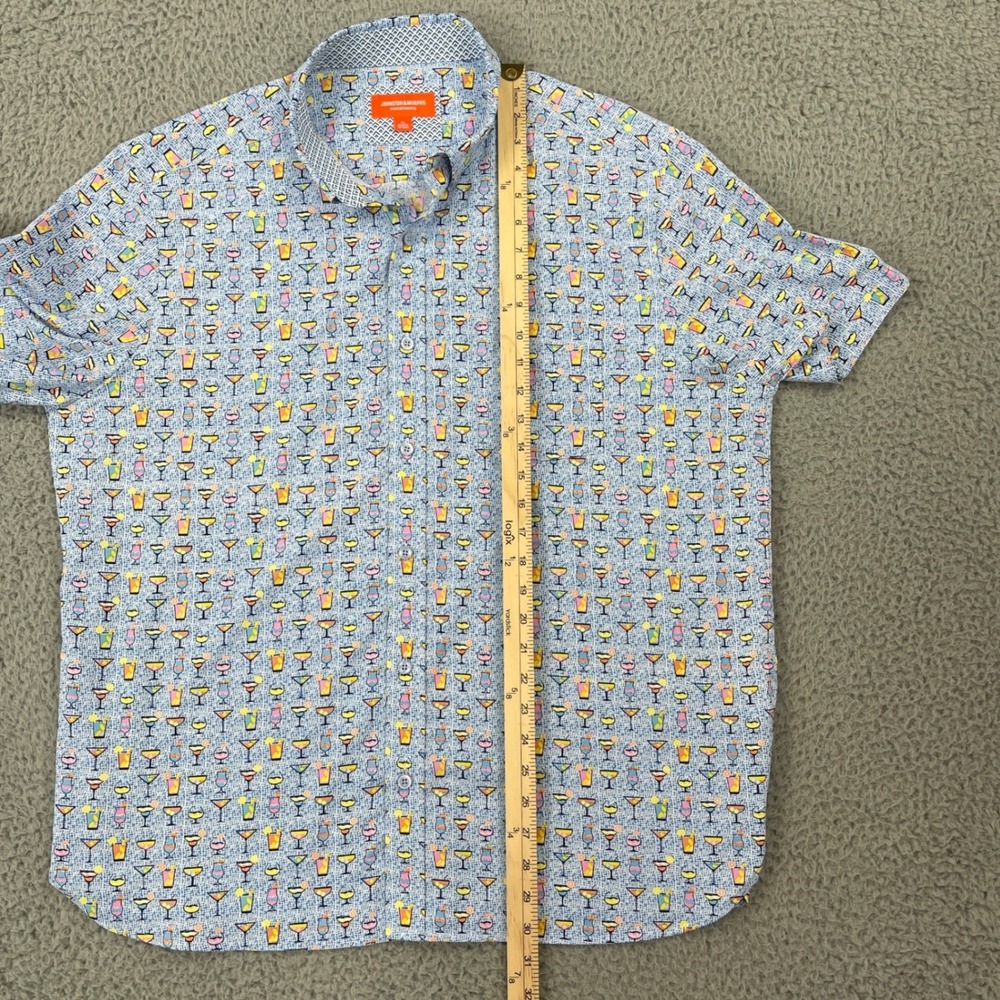Johnston & Murphy Performance Button Down Shirt Mens XL Blue Cocktail Print - Picture 8 of 9